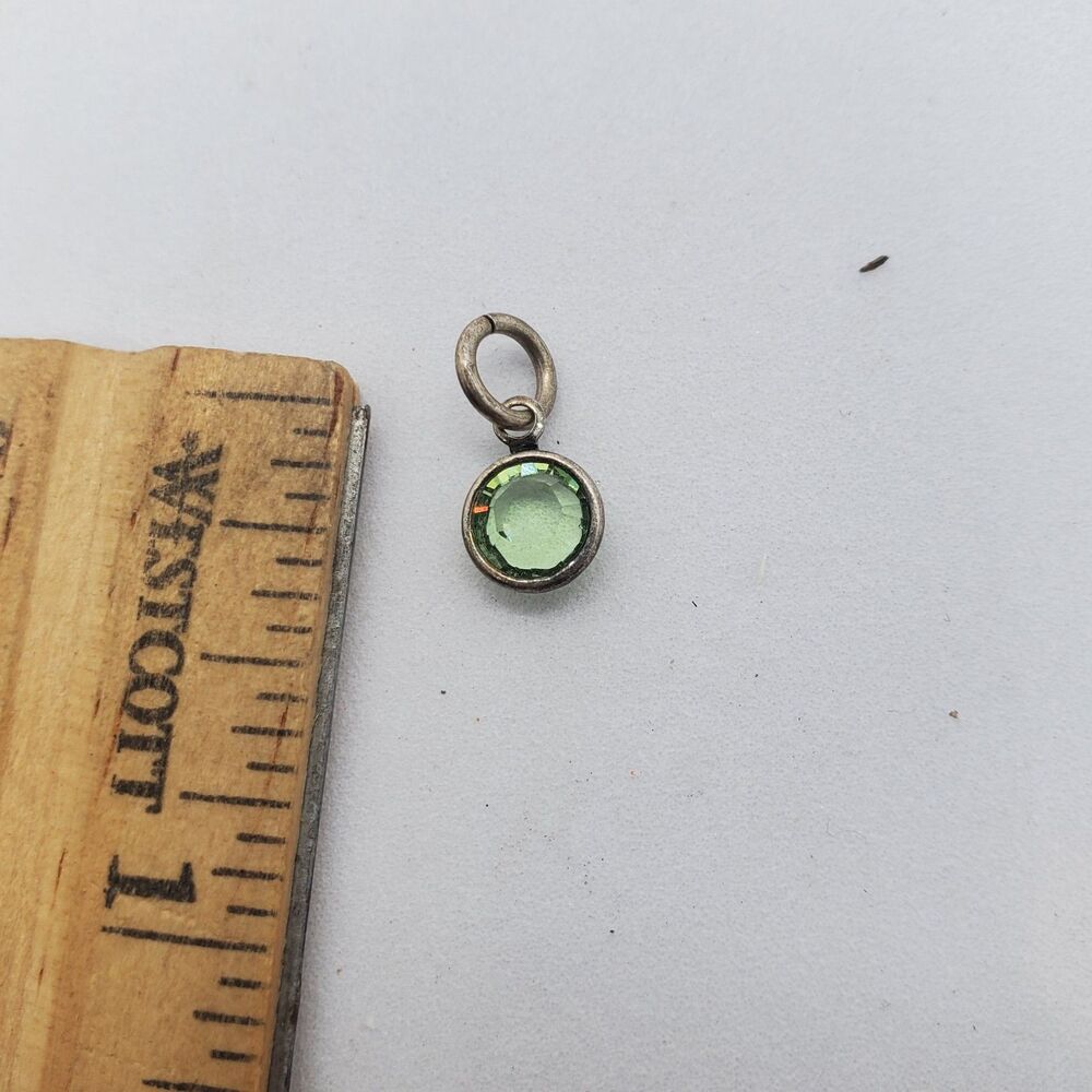 Sterling Silver and Glass or CZ Green Charm 925